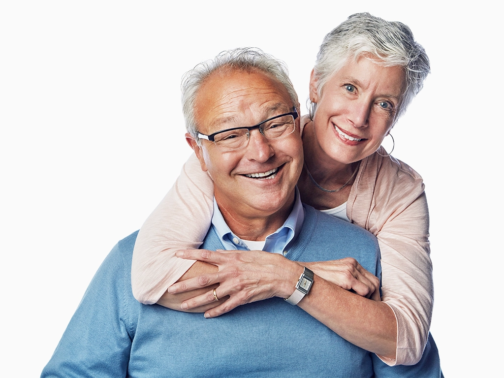 relax elderly man with woman embrace and hugging